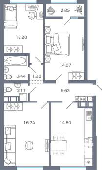 3-к квартира, вторичка, 74м2, 7/17 этаж