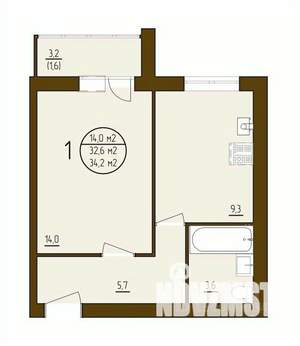 1-к квартира, строящийся дом, 34м2, 4/9 этаж