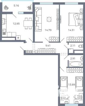 3-к квартира, вторичка, 73м2, 4/9 этаж