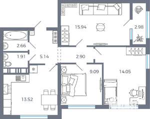 3-к квартира, вторичка, 68м2, 3/17 этаж