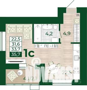 1-к квартира, строящийся дом, 32м2, 1/16 этаж