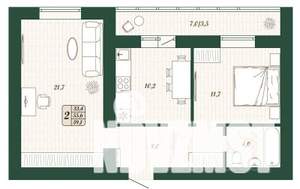 2-к квартира, строящийся дом, 56м2, 3/16 этаж