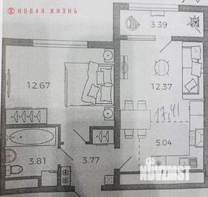 1-к квартира, строящийся дом, 41м2, 9/17 этаж