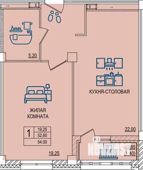 1-к квартира, строящийся дом, 54м2, 2/10 этаж