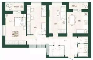 3-к квартира, строящийся дом, 89м2, 11/16 этаж