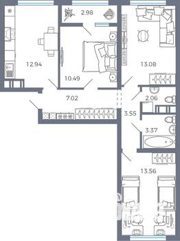 2-к квартира, вторичка, 67м2, 4/17 этаж