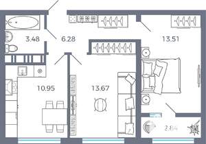 2-к квартира, вторичка, 51м2, 5/17 этаж
