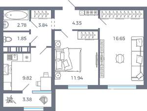 2-к квартира, вторичка, 55м2, 5/17 этаж