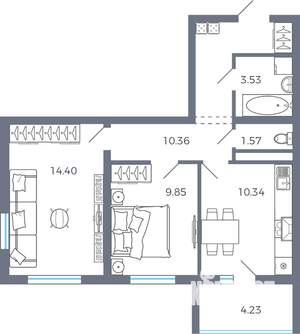 2-к квартира, вторичка, 52м2, 11/16 этаж