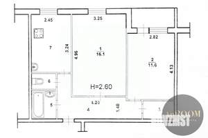 2-к квартира, вторичка, 52м2, 9/9 этаж