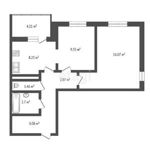 2-к квартира, вторичка, 52м2, 7/18 этаж