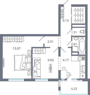2-к квартира, вторичка, 50м2, 5/16 этаж