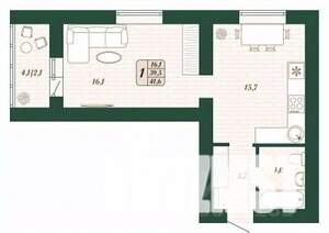 1-к квартира, строящийся дом, 40м2, 4/16 этаж
