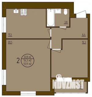 2-к квартира, строящийся дом, 56м2, 4/9 этаж