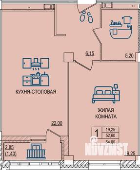 1-к квартира, строящийся дом, 54м2, 5/10 этаж