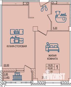 1-к квартира, строящийся дом, 54м2, 1/10 этаж