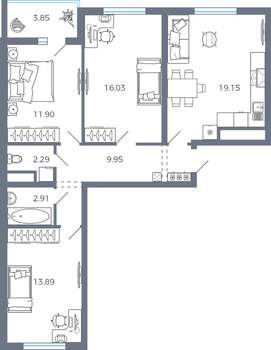 3-к квартира, вторичка, 78м2, 1/9 этаж