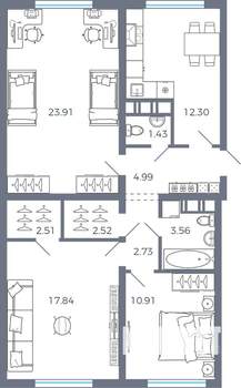 3-к квартира, вторичка, 83м2, 3/17 этаж