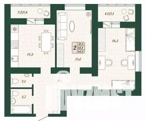 2-к квартира, строящийся дом, 62м2, 2/16 этаж