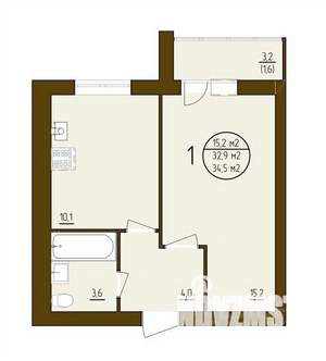 1-к квартира, строящийся дом, 35м2, 9/9 этаж