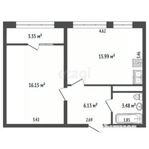 1-к квартира, вторичка, 45м2, 1/18 этаж