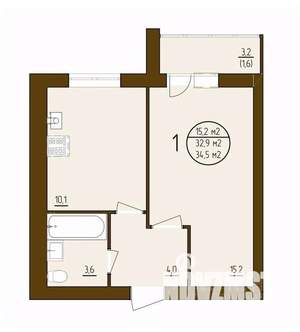 1-к квартира, строящийся дом, 35м2, 7/9 этаж